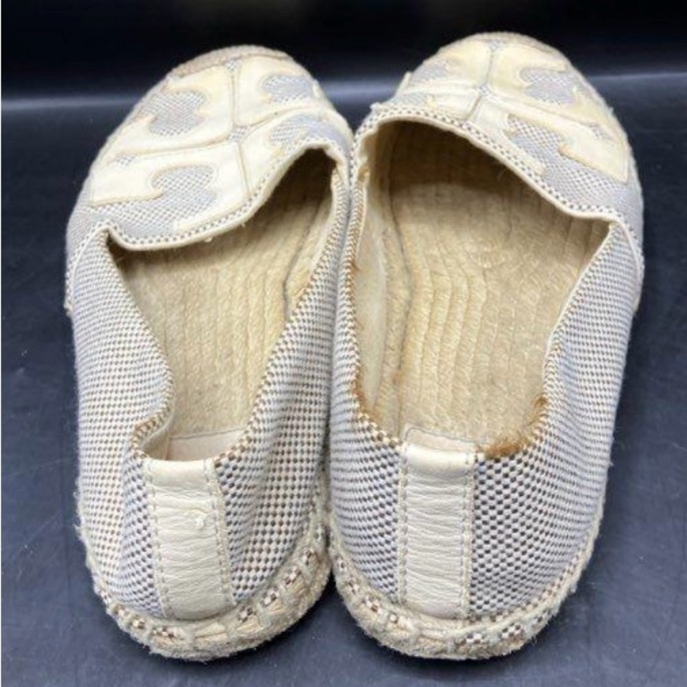 Tory Burch, size 7.5, Beige Mesh Leather Espadrilles Logo Slip-on Shoes
